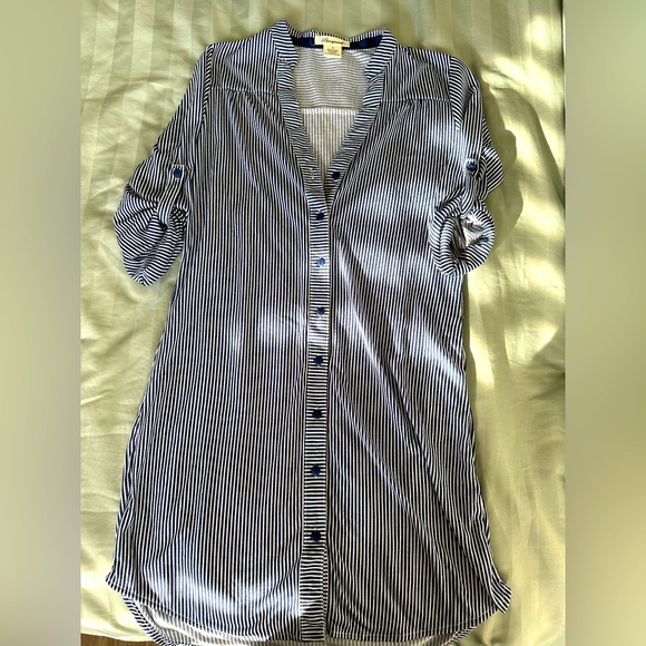 Striped Blue and White Women's dress top - Picture 1 of 2